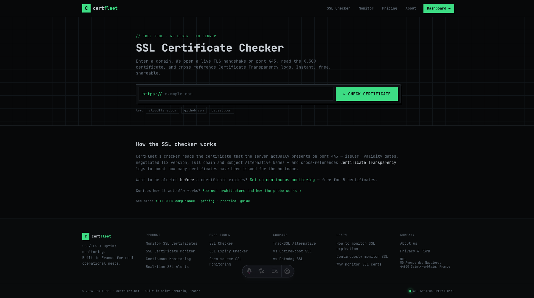 Real screenshot of the free SSL Certificate Checker